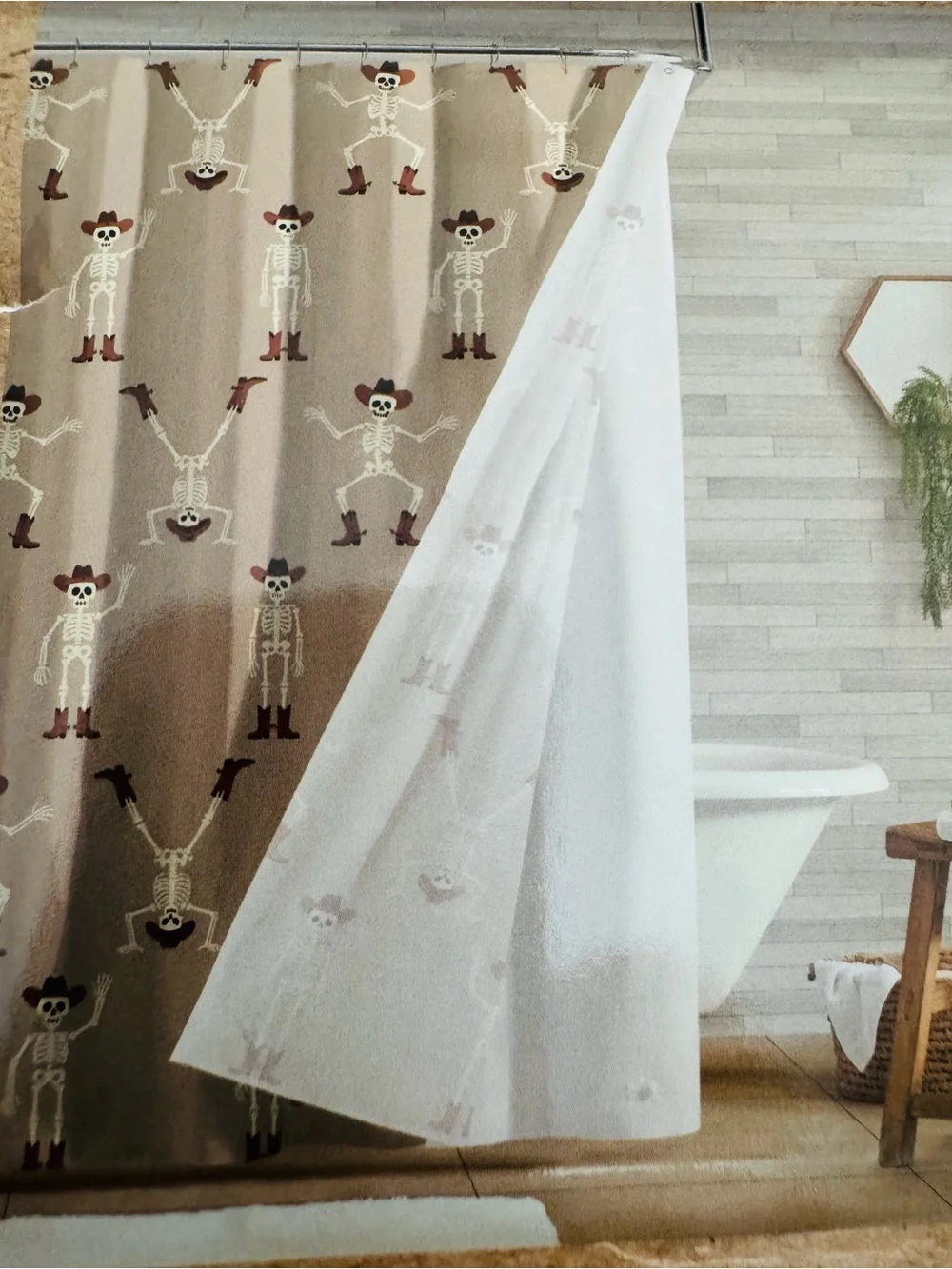 Wrangler Cowboy Skeleton Halloween Shower Curtain Set